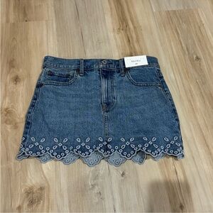 Abercrombie & Fitch Blue Denim Skirt with Eyelet Hem